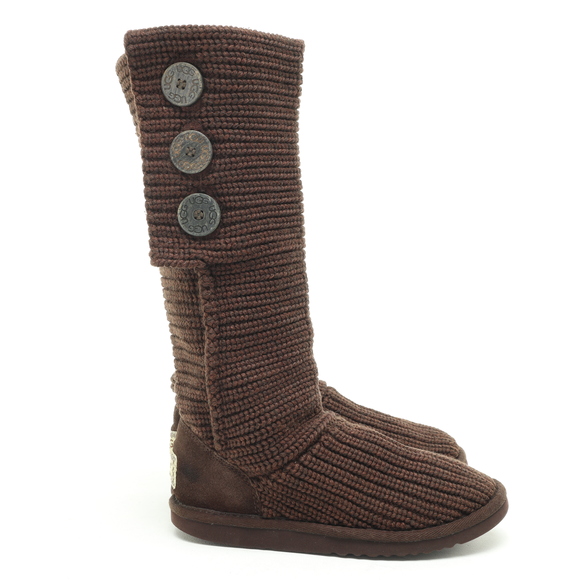 UGG Button Up Knit Boots Wool Blend Women 6 Brown - Picture 3 of 16
